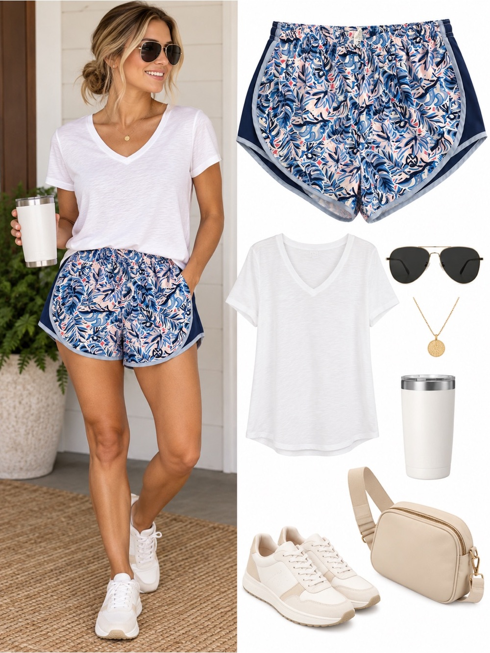 Simply Southern Navy and Blue Floral Athletic Shorts